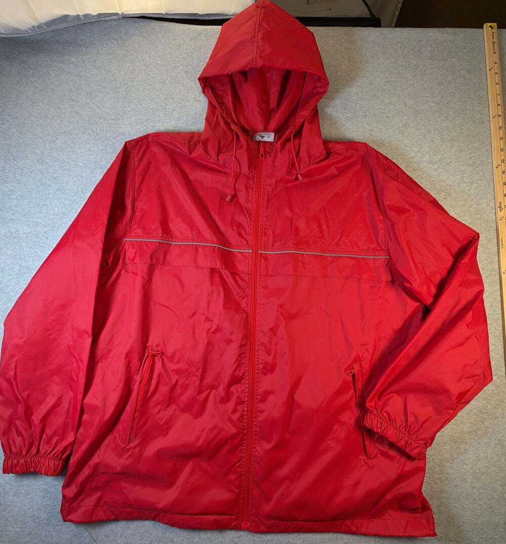 Magcomsen Men's Red Hooded Full Zip Windbreaker Rain Jacket Size 2XL